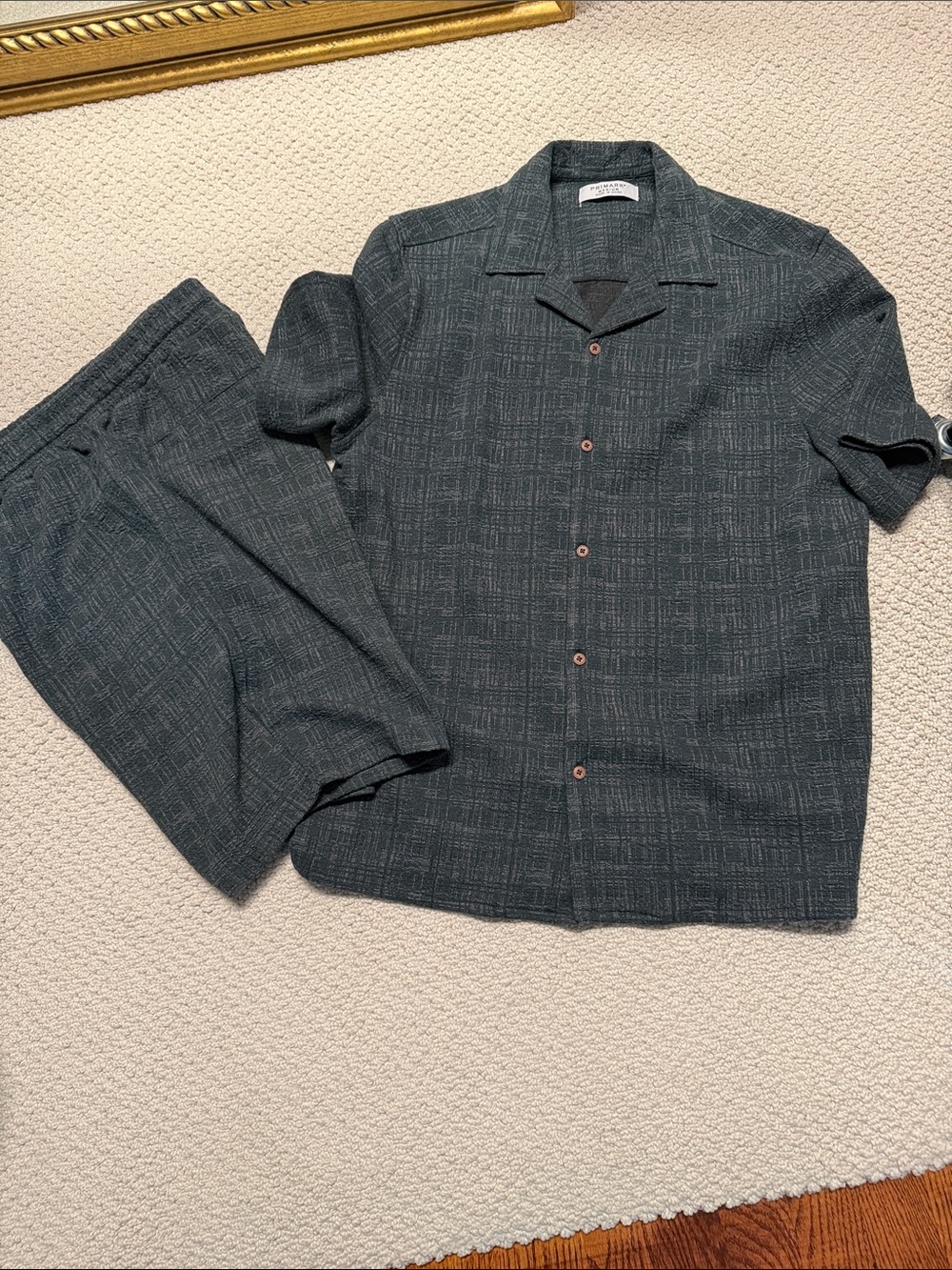 Primark Dark Teal Plaid Short Sleeve Shirt Set
